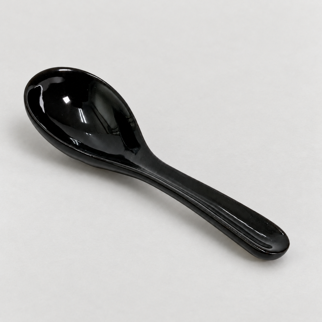 品番2702376 萬古焼 黒 小レンゲ15cm 陶器製